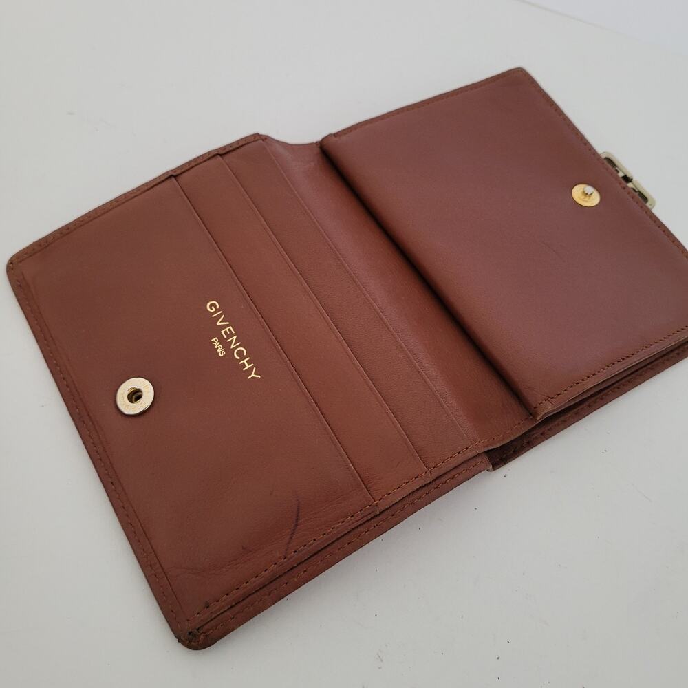 Givenchy Vintage Leather Wallet Brown Leather Bifold Medium Compact Kisslock - Picture 3 of 12